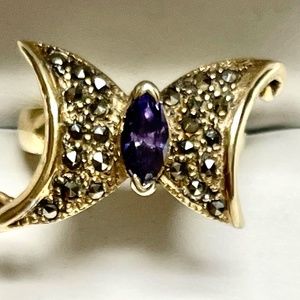 Rare , Marcasite, Amethyst, and Sterling Ring with 18 KT Gold Vermeil